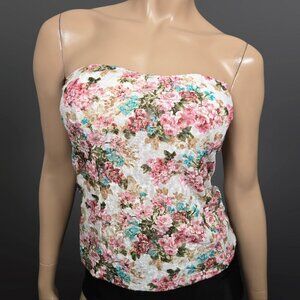 Y2K Floral Lace Bustier Strapless Top Womens size M Coquette Fairy Cottagecore